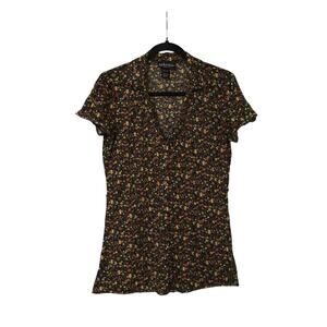 Vintage Self Esteem Black Fall Ditsy Floral Button Up Shirt S 90s y2k Retro Boho